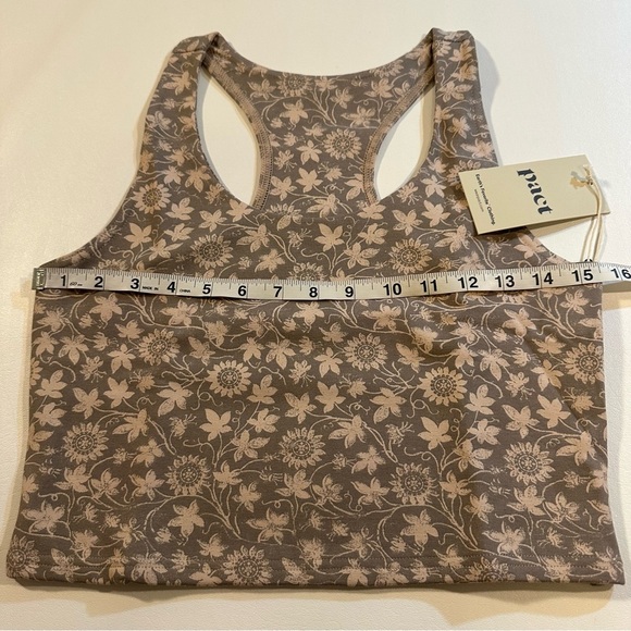 Pact Cinder Trellis Floral Print Organic Cotton Blend Racerback Crop Top - Picture 3 of 11